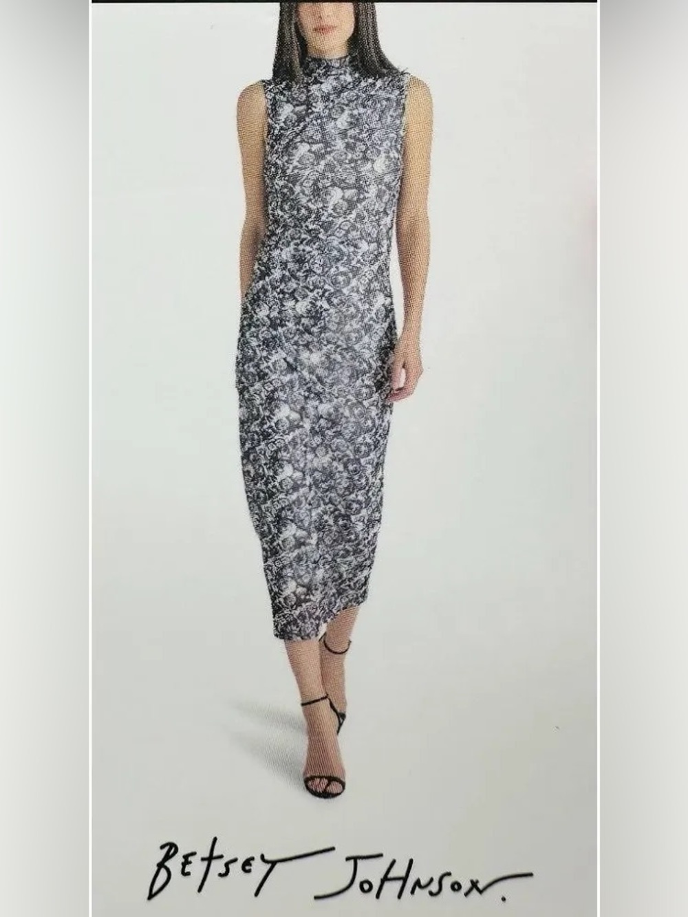 Betsey Johnson Black and White Floral Midi Comfortable Wedding Guest Dress Fancy